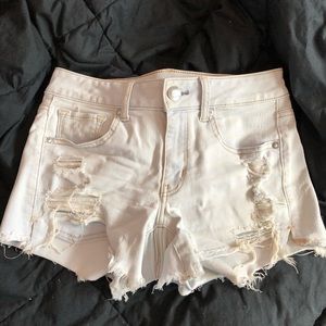 American Eagle light wash super stretch shorts.